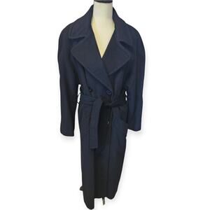 100% Camel Hair Vintage Jonathan Michael Long Black Belted Trench Coat Women 10